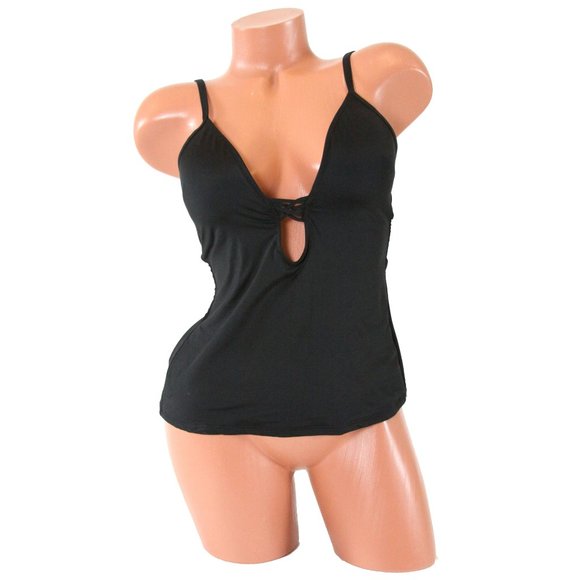Bar III Solid Plunging Molded Cup Tankini Top - Picture 3 of 5